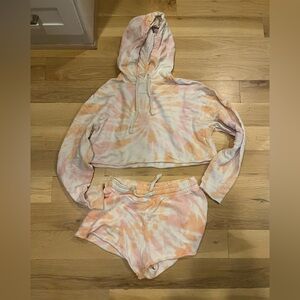 Esley Pastel Tie-Dye Cropped Hoodie and matching shorts